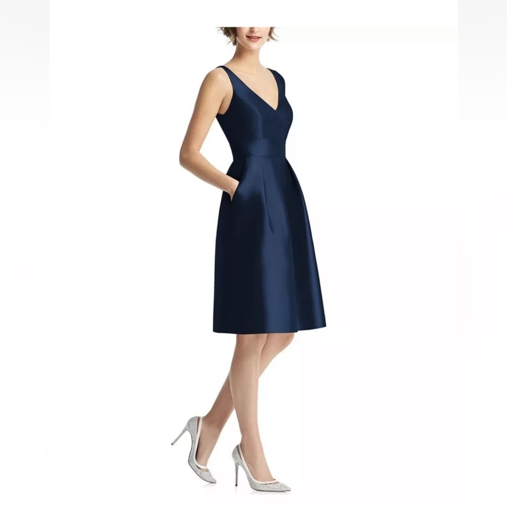 Alfred Sung dress plus size 18 midnight blue v neck formal cocktail party Dessy